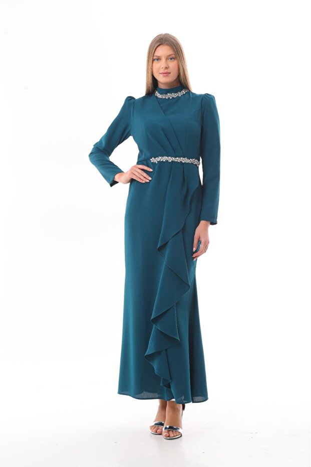 Stone belt & collar dress