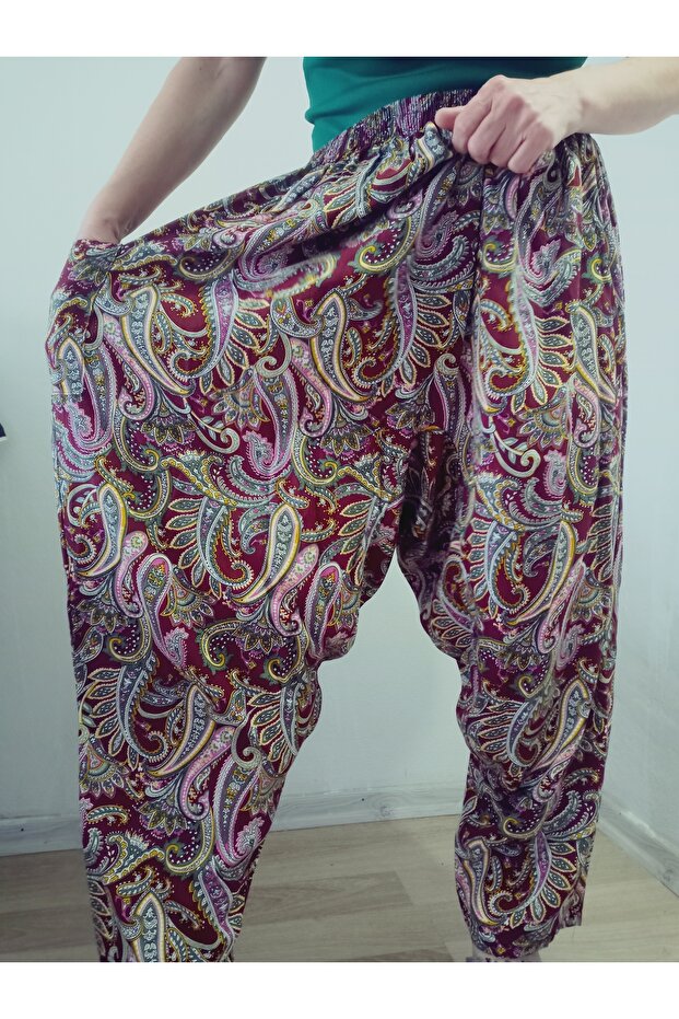 Viskon Basma Kumaş Çiçek Desenli Cepli Şalvar %100 Pamuk - 4