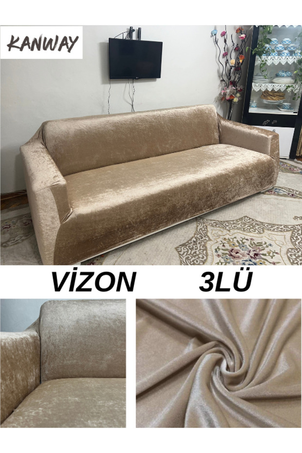 Velvet Fabric (3 Pieces) Sofa Cover Elastic Flexible Washable Sofa Sofa Bed Cover