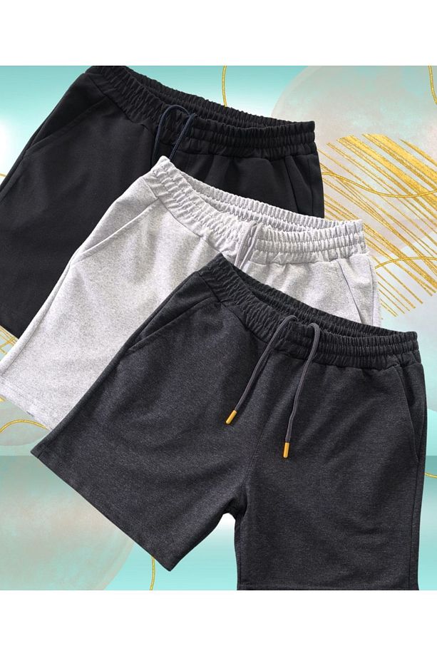 3'lü Set Rahat Kalıp Unisex Penye Spor Şort - 1