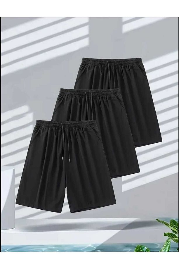 3'lü Set Rahat Kalıp Unisex Penye Spor Şort - 1