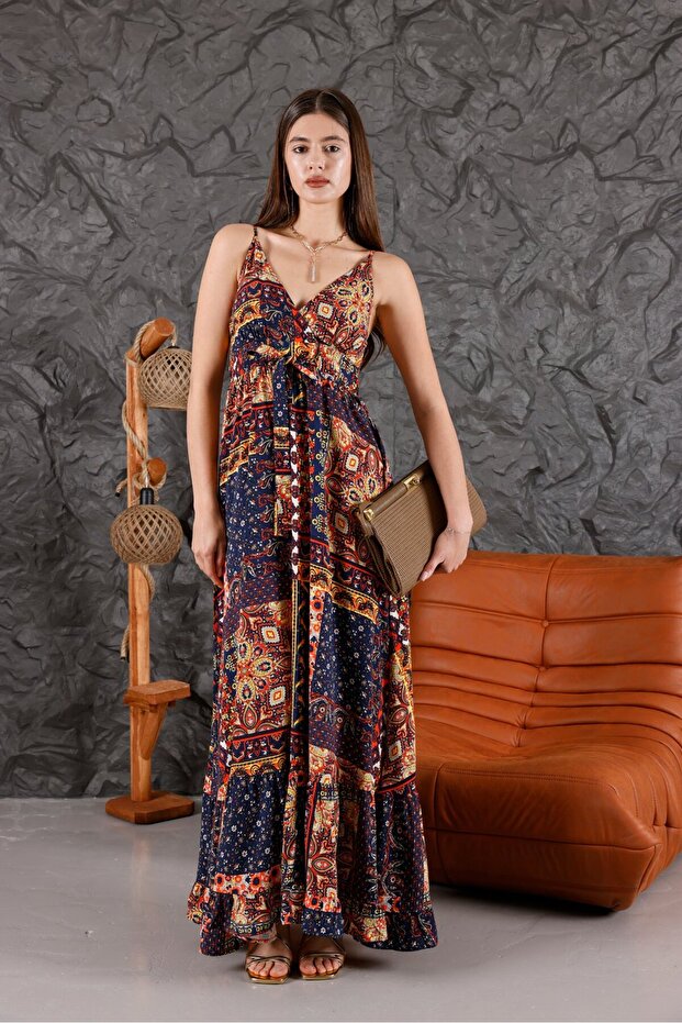 فستان فيسكوز ماكسي بحزام منقوش - 2