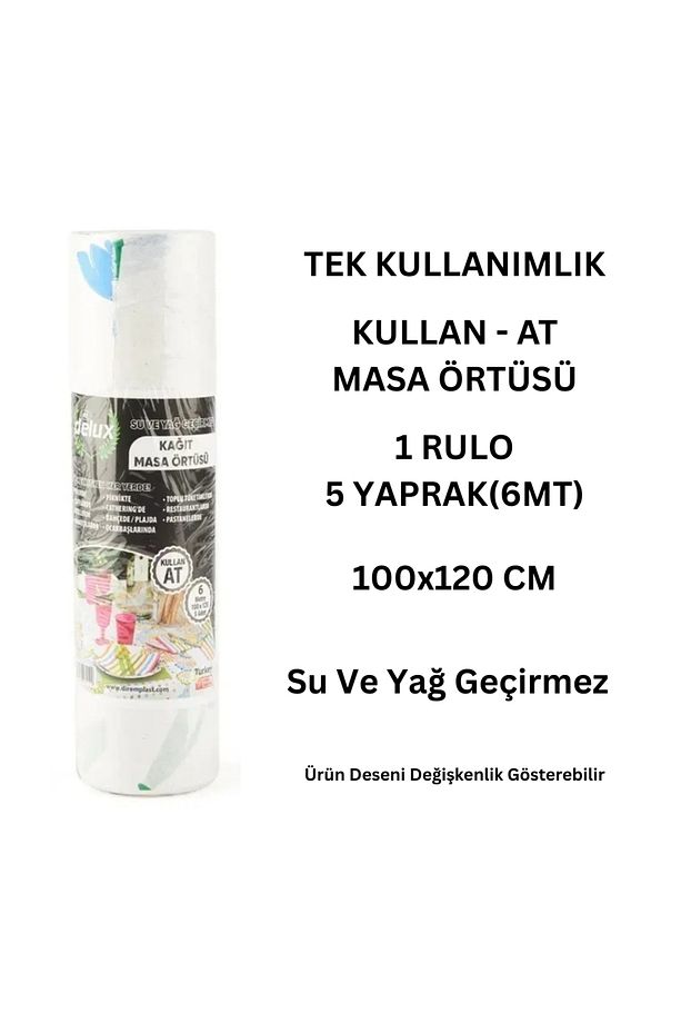 Kullan At Kağıt Masa Örtüsü 5 Yaprak 100x120 cm | 6 Metre | Su ve Yağ Geçirmez - 1