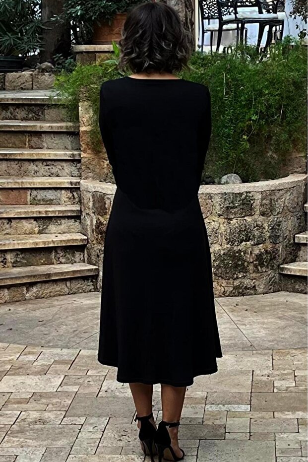 Siyah İnterlog Elbise - 6