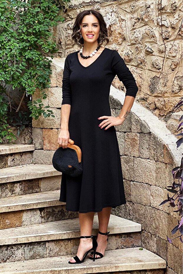 Siyah İnterlog Elbise - 5