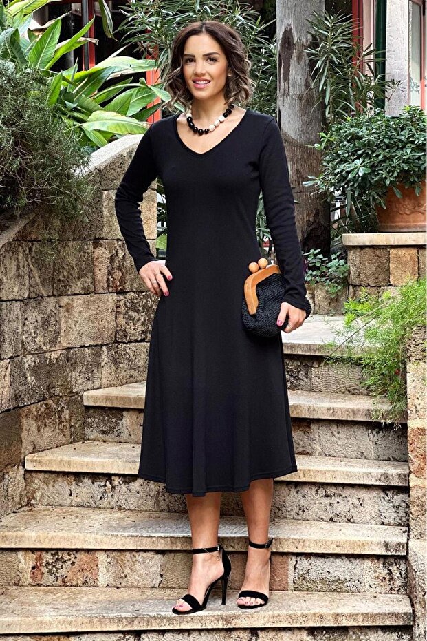 Siyah İnterlog Elbise - 3