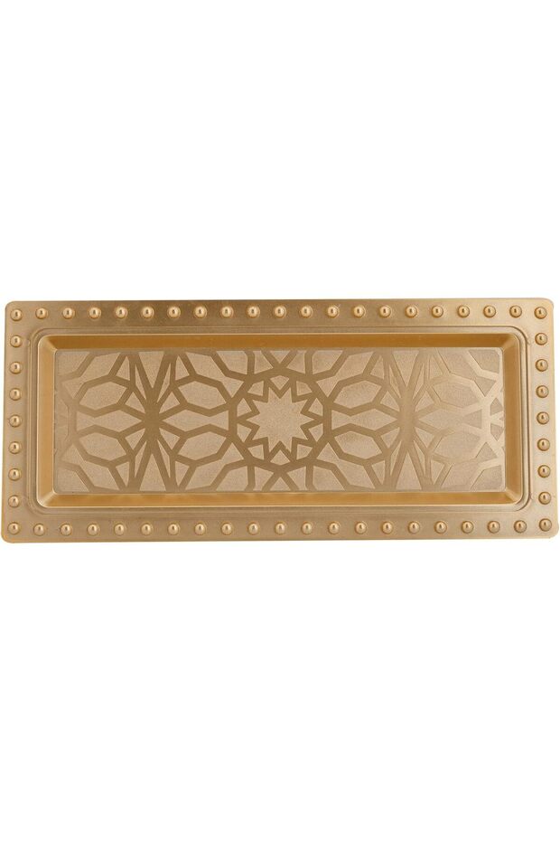 صينية تقديم مستطيلة، ذهبية - 1