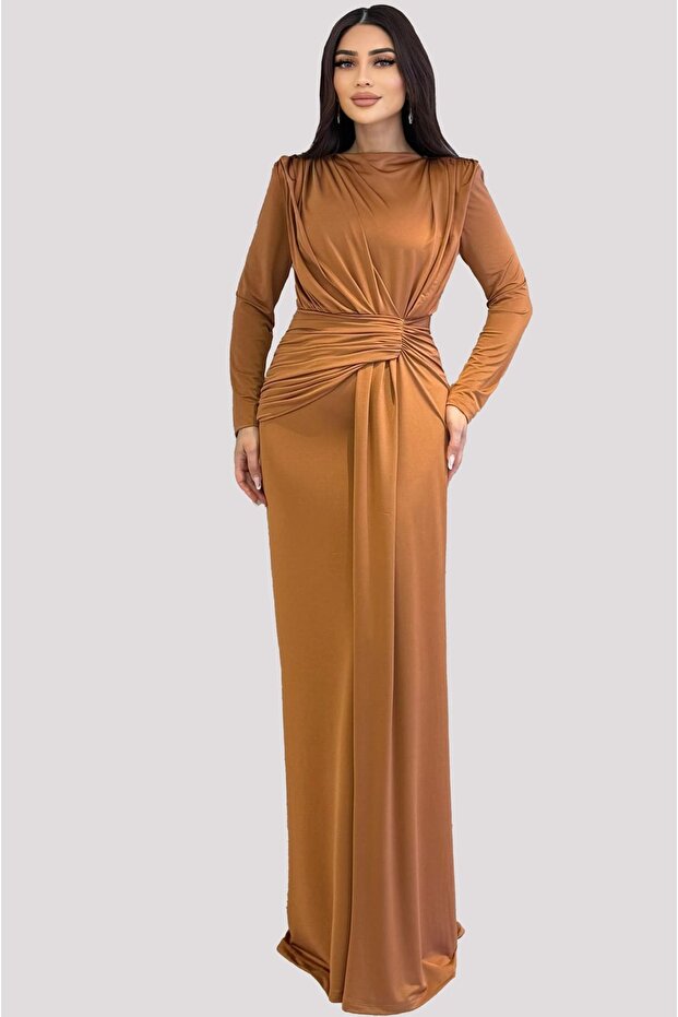 Drapeli uzun örme elbise - 1