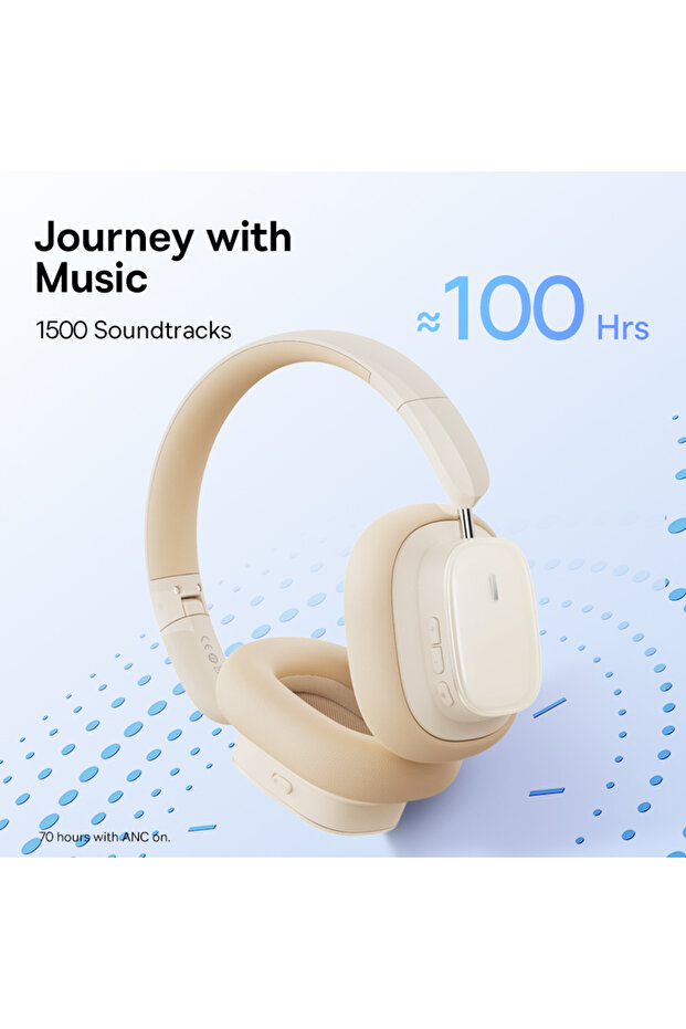 Baseus Bowie H1i Noise-Cancellation Wireless Headphones - 100H Playtime ANC Headset - White - 3