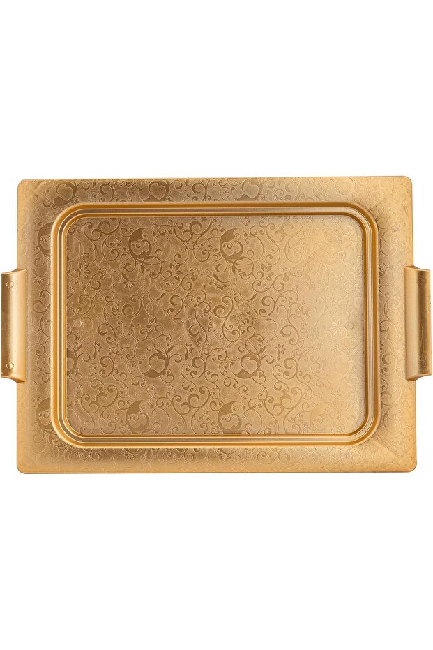 صينية تقديم مستطيلة، ذهبية - 1