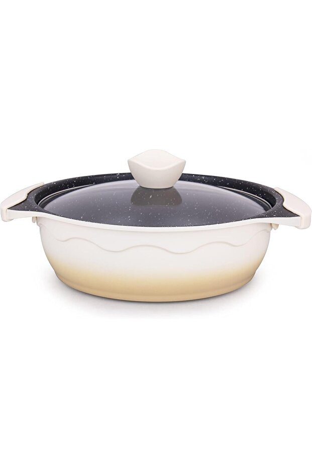 AMERCOOK ALFETTA قدر منخفض بغطاء 26سم أبيض - 1
