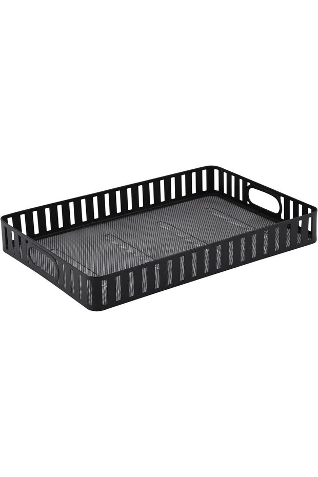 صينية تقديم مستطيلة بمقابض جانبية، بلاستيك، أسود من - 1