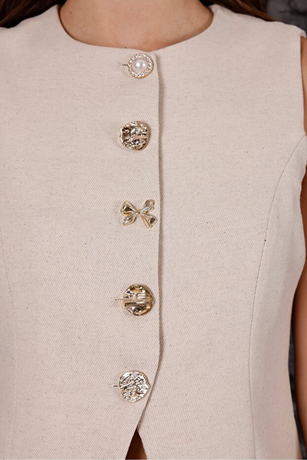 سترة مزينة بأزرار من الكتان بنسبة 100% - 5