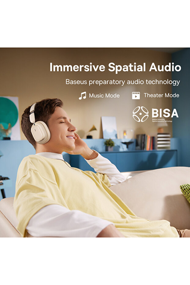 Baseus Bowie H1i Noise-Cancellation Wireless Headphones - 100H Playtime ANC Headset - White - 6