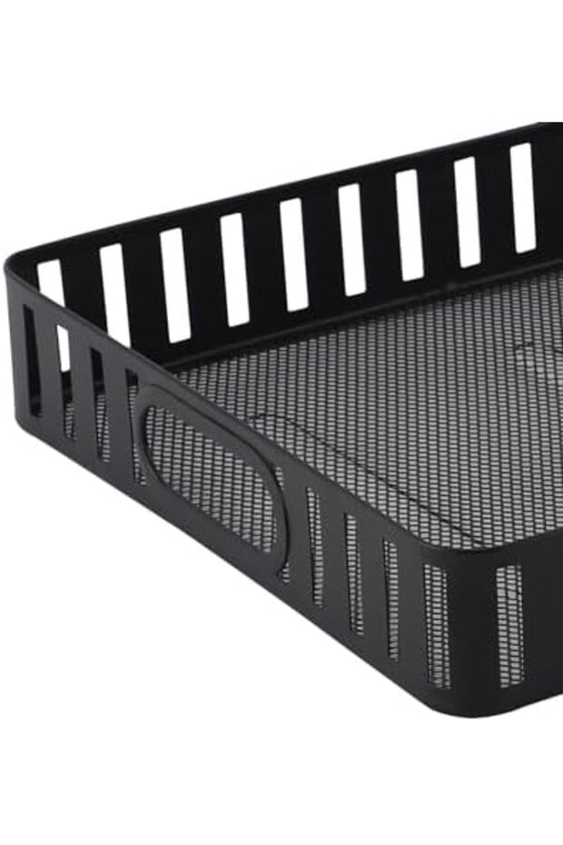 صينية تقديم مستطيلة بمقابض جانبية، بلاستيك، أسود من - 3