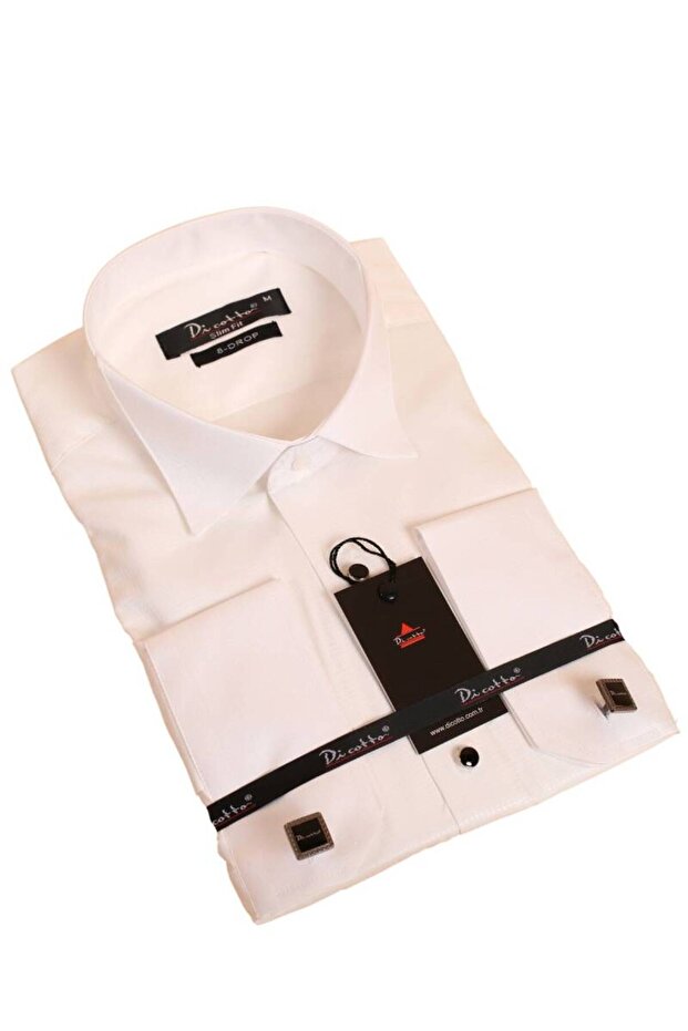 Cream Extra Long Sleeve 8 Drop Groom Suit Ankle Collar Sleeve Button Slim Fit Tuxedo Shirt - 014
