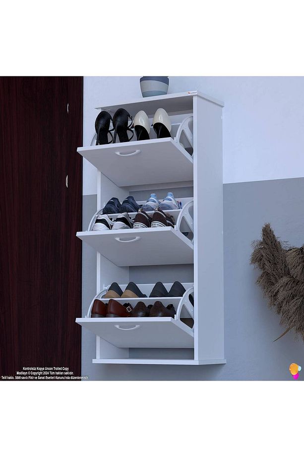 Varbi Asma Kapı Önü 52x115x25,5 Cm’ Lik 3 Düşer Kapak 6 Göz Bölmeli Ayakkabılık - 3