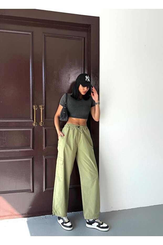 ZEO BASİC PARAŞÜT KUMAŞ KARGO CEPLİ BEL VE PAÇA LASTİKLİ PANTOLON ÇAĞLA - 1