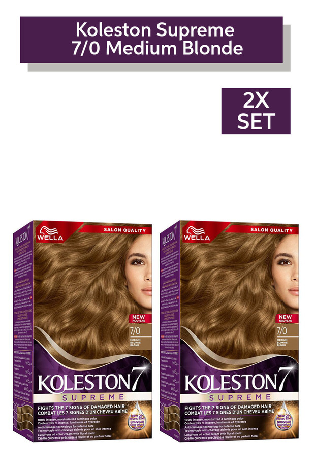 Koleston Supreme - 100% Grey Coverage, Oil-infused, Intense Shine & Moisture - 7/0 Medium Blonde X 2
