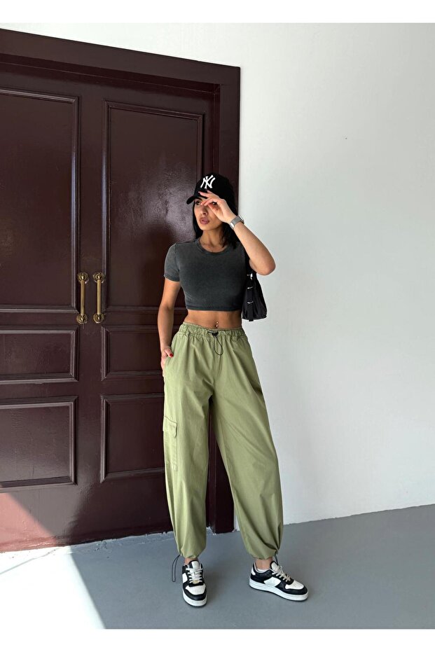 ZEO BASİC PARAŞÜT KUMAŞ KARGO CEPLİ BEL VE PAÇA LASTİKLİ PANTOLON ÇAĞLA - 2