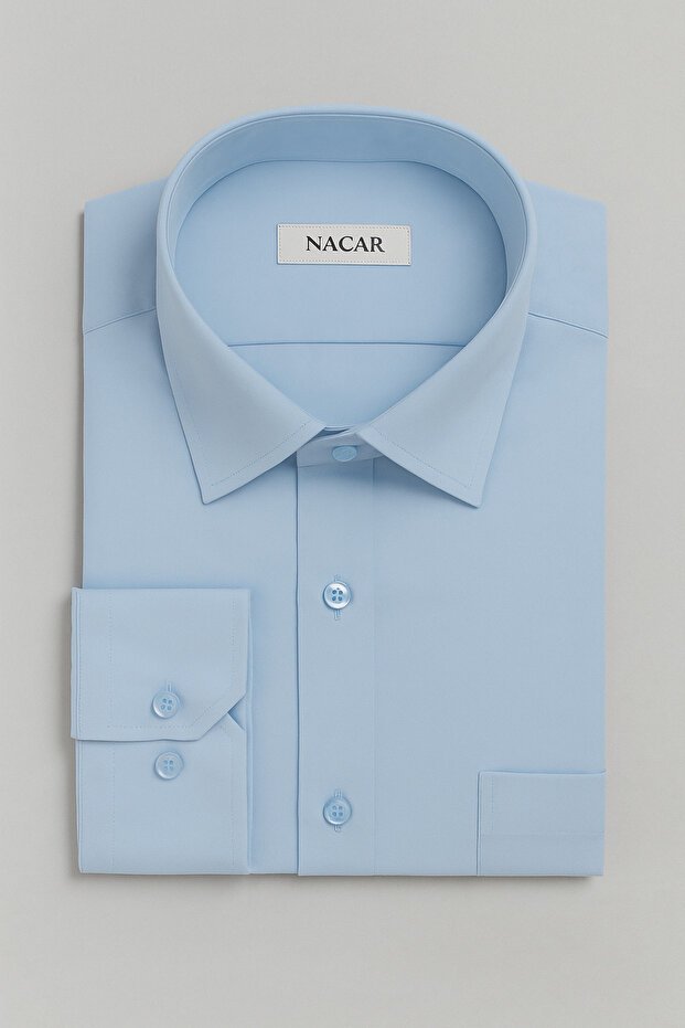 Men's Ice Blue Long Sleeve Classic Shirt with Pockets - Comfortable and Stylish Model