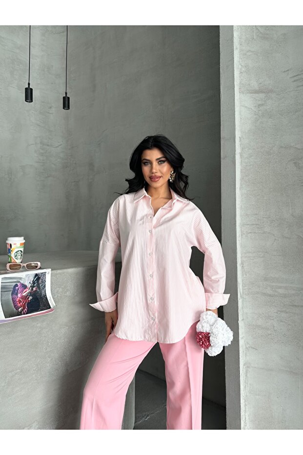 çizgili poplin gömlek - 7