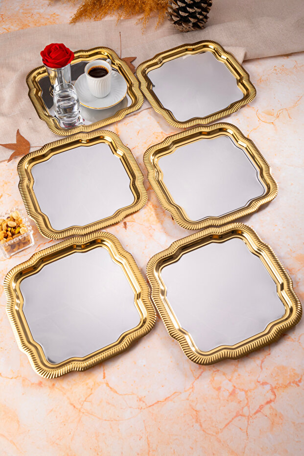 6-Piece Luxury Patterned Daisy Model Silver Service, Tea, Coffee, Refreshment and Presentation Tray