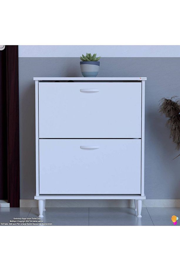 Umay Kapı Önü 72 X 90 X 25,5 Cm’lik 2 Düşer Kapak 4 Göz Bölmeli Ayakkabılık - 4