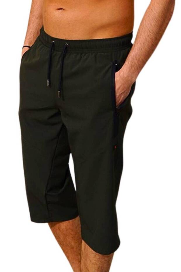 Khaki Below Knee Long Model Water Repellent Lycra Flexible Fabric Men's Beach Sea Capri Shorts - 941-Ha