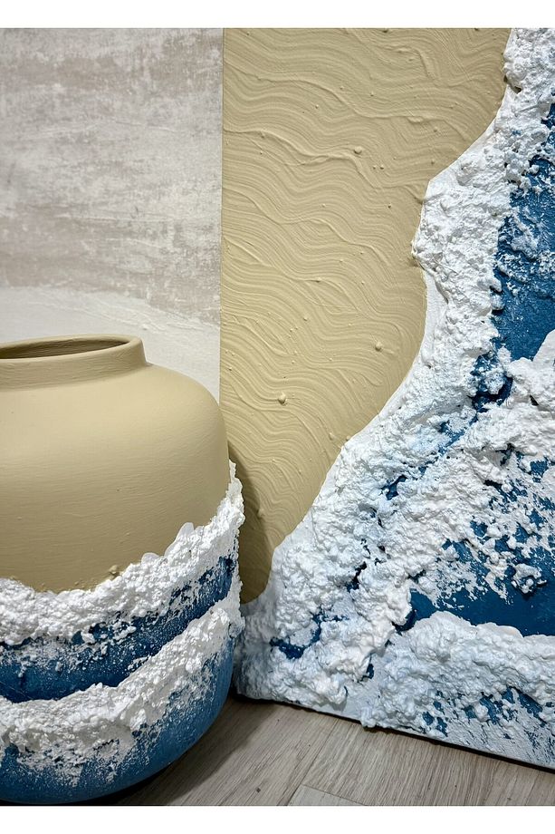 Dokulu Alçı Tablo – Sonsuz Kıyı  El Yapımı 3D Dekoratif Duvar Tablosu - 2