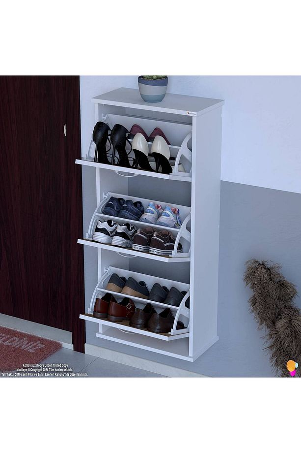 Varbi Asma Kapı Önü 52 X 115 X 25, 5 Cm’ Lik 3 Düşer Kapak 6 Göz Bölmeli Ayakkabılık - 1