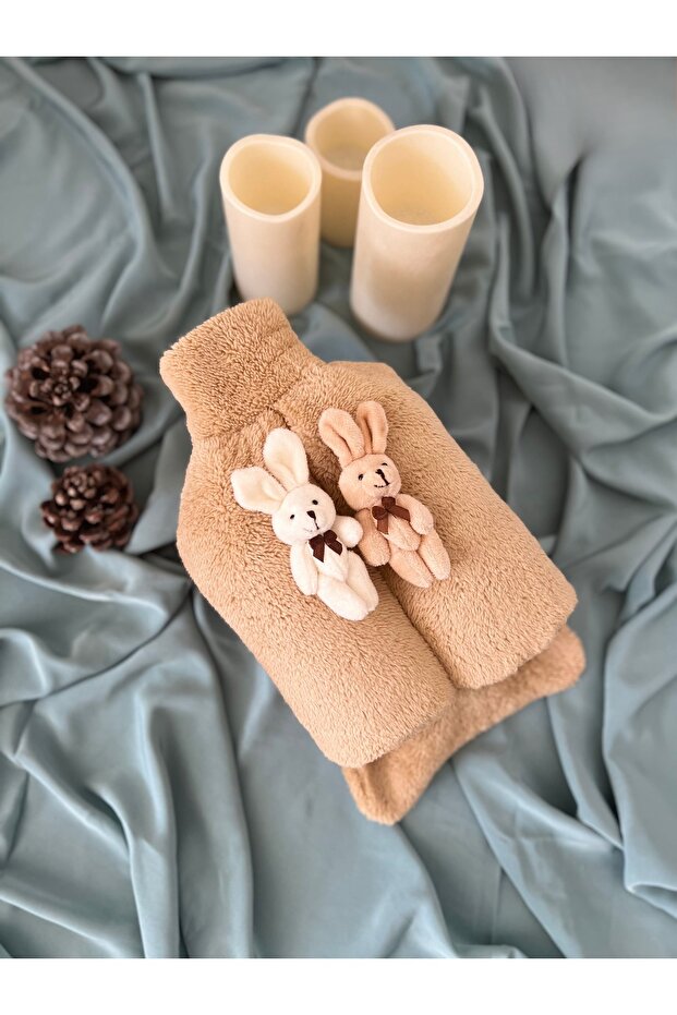 Sıcak Su Torbası Tavşan Çift Camel Renkli Welsoft Kumaş Ayak Isıtıcı 2 LT Sıcak Su Torbası ile - 1
