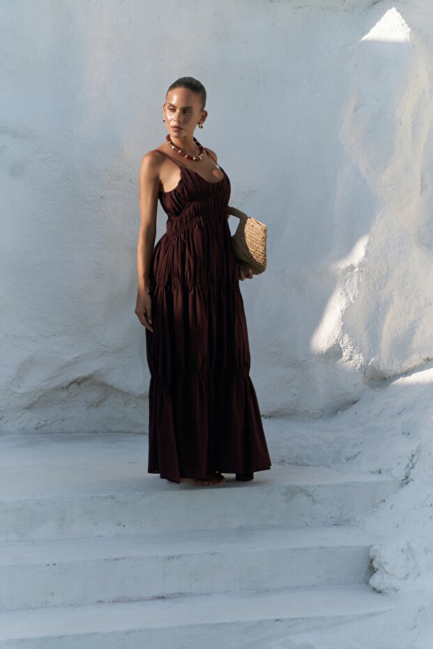 Dozza Askılı Bordo Uzun Elbise - 2