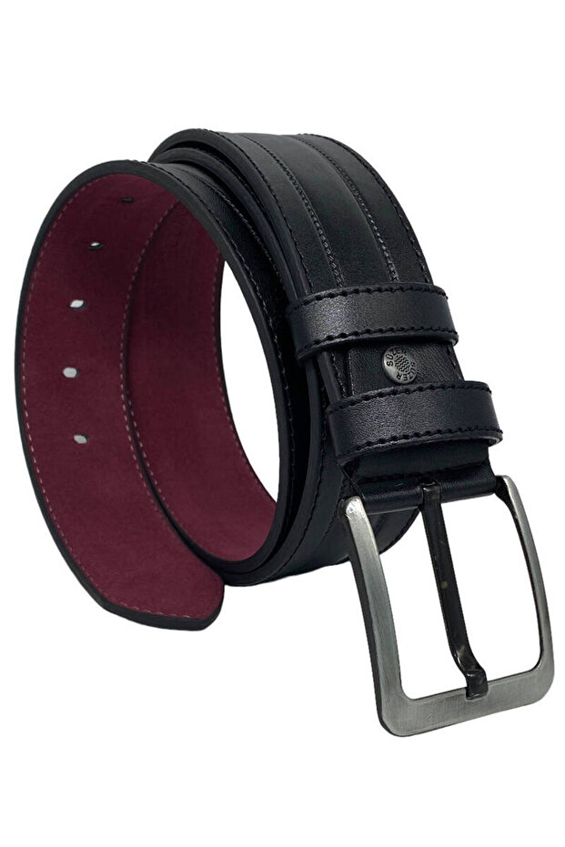 Black Faux Leather Stitched Model 4.5 cm Sports Jeans Belt - 4500-61-22Ks