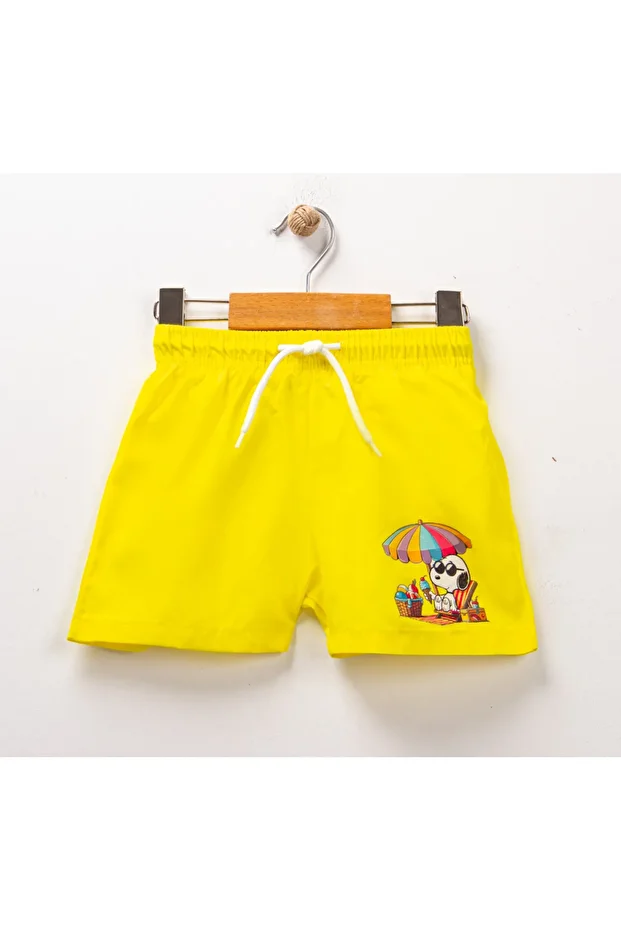 Snoopy Desenli Bağcıklı Erkek Çocuk Deniz Şortu Fileli Erkek Çocuk Deniz Şort - 2
