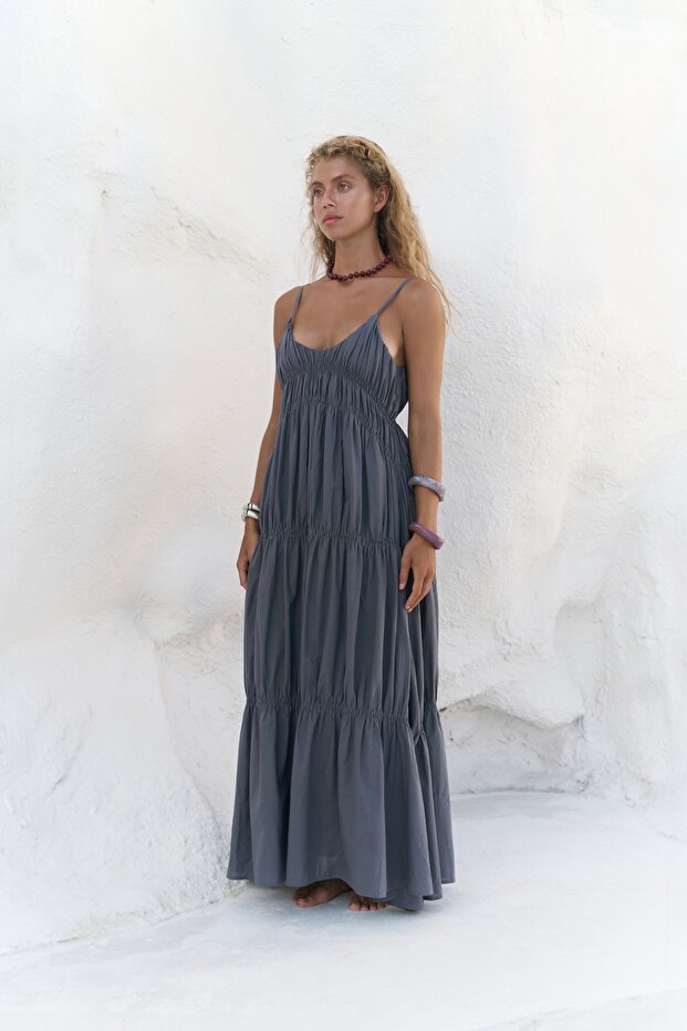 Dozza Askılı Antrasit Uzun Elbise - 3