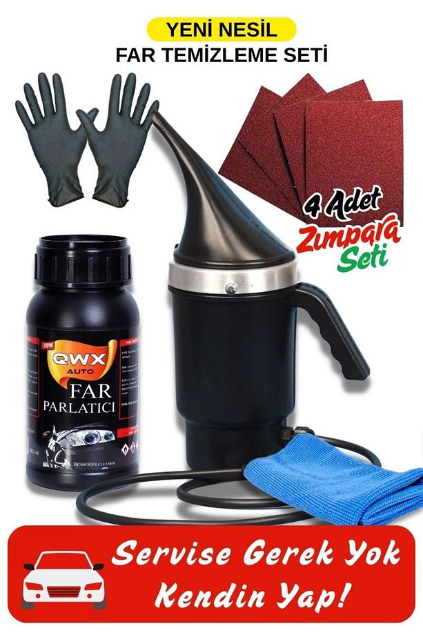 Buharlı Araba Far Temizleme Seti – 250ml Sıvı | 4 Zımpara | Kupa Isıtıcı | Profesyonel Parlatma - 6