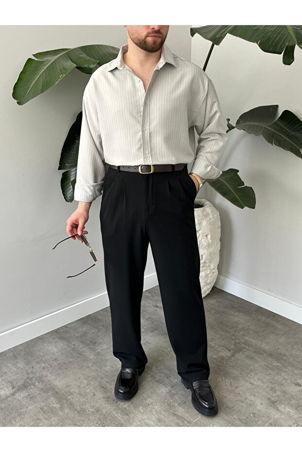 Çizgili Oversize Gömlek - 3