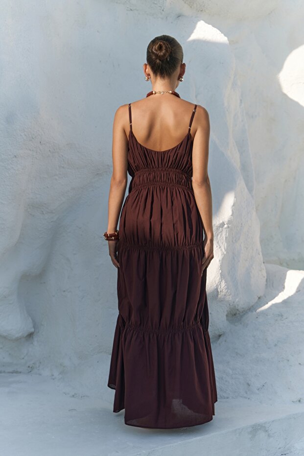 Dozza Askılı Bordo Uzun Elbise - 4