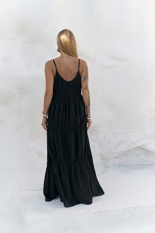 Dozza Askılı Siyah Uzun Elbise - 5