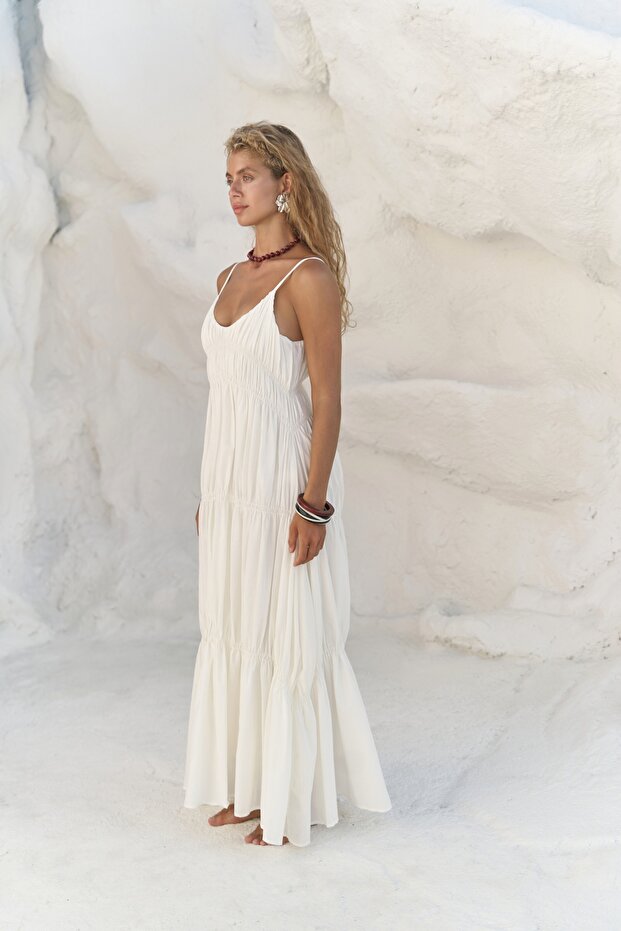 Dozza Askılı Ekru Uzun Elbise - 3