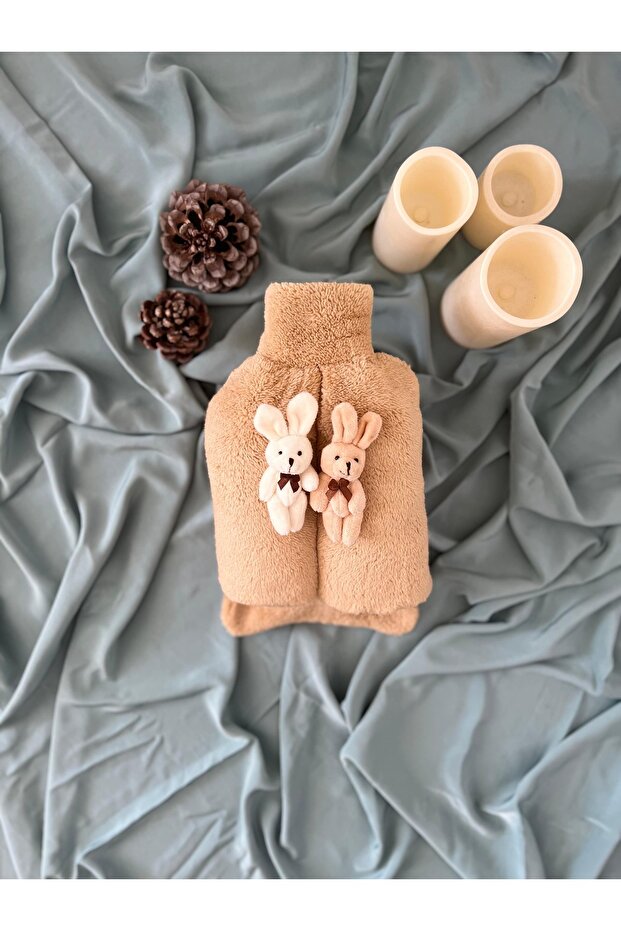 Sıcak Su Torbası Tavşan Çift Camel Renkli Welsoft Kumaş Ayak Isıtıcı 2 LT Sıcak Su Torbası ile - 4