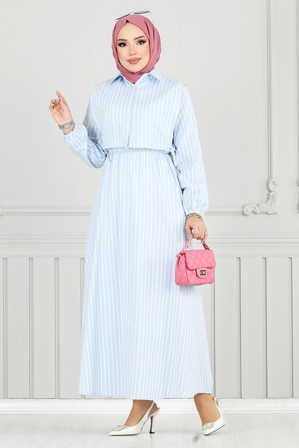 Bolero Görünümlü Elbise 4735ZNK903-M Bebe Mavisi - 5
