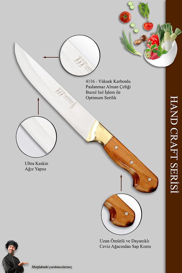 Lazoğlu Hand Craft Mutfak Bıçak Seti Et Ekmek Sebze Meyve Bıçağı 5 Li Set Günlük Kullanım - 3