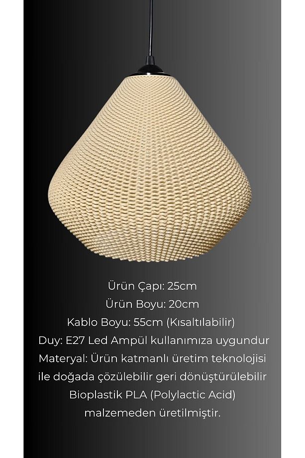 Gruis Hasır Yüzey Avize, Rattan Görünümlü Tasarım Tekli Sarkıt Avize (PLASTİK) E27 - 6