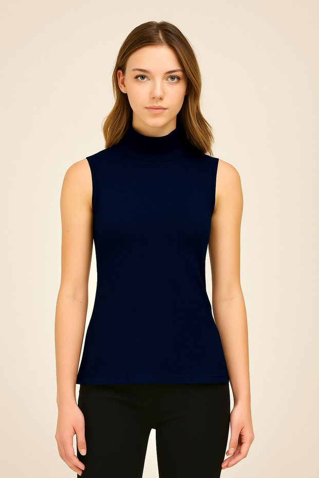 Women's Sleeveless Turtleneck Combed Cotton Blouse