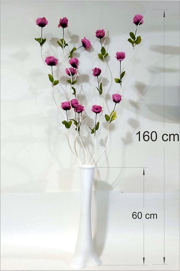 Sadece Uzun 15 Adet Pembe Güllü Yapraklı Dalgalı Burgulu Helisel 160 cm Gerçek Ahşap Krem Beyaz Dal - 2