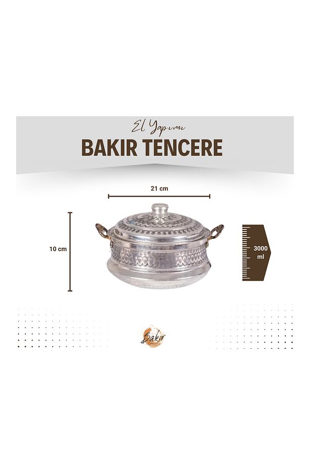 Bakır Tencere Seti Mardin Işlemeli Model Gümüş Renk(KALAYLI) - 5