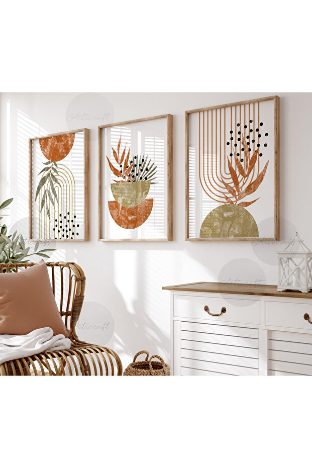 Wooden Framed 3 Piece Abstract Painting Qmrc45