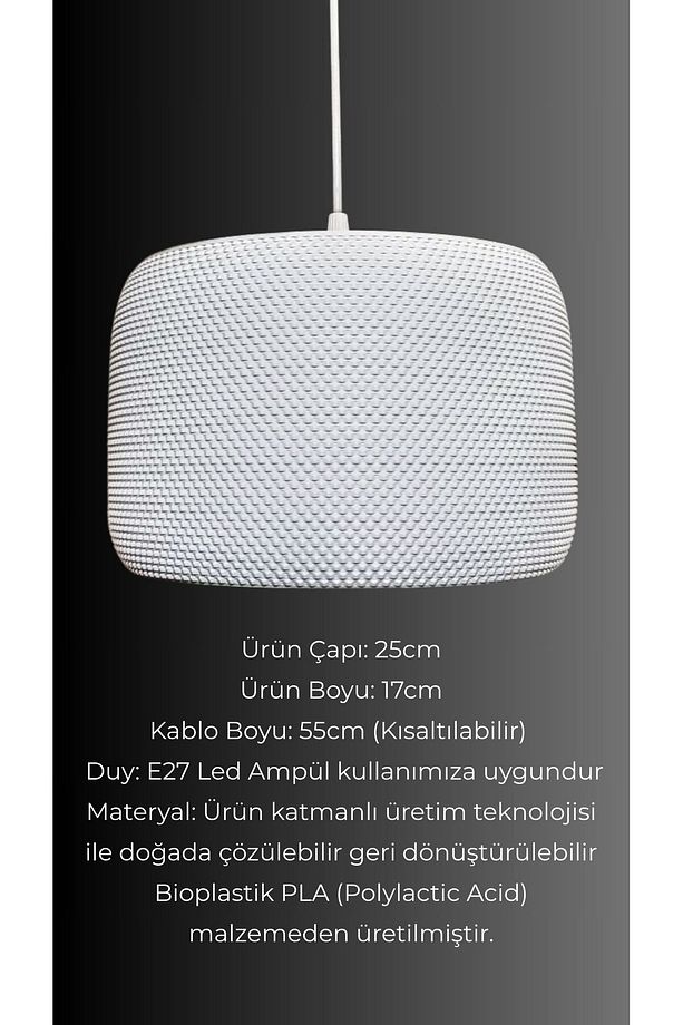 Hydra Beyaz Mesh Yüzey Avize, Pinterest Tarzı Tekli Sarkıt Avize (BİOPLASTİK) E27 - 5
